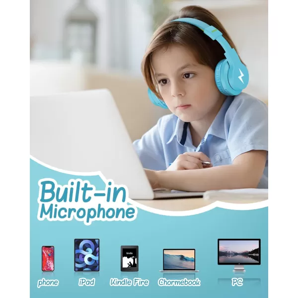 seenda Kids Bluetooth Headphones Colorful Wireless Over Ear Headset with 85dB94dB Volume Limited 45H Playtime 3 Lighting Modes Builtin Mic Headphones for Boys Girls iPad Tablet School Dark BlueLight Blue