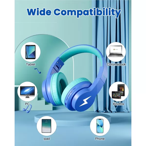 seenda Kids Bluetooth Headphones Colorful Wireless Over Ear Headset with 85dB94dB Volume Limited 45H Playtime 3 Lighting Modes Builtin Mic Headphones for Boys Girls iPad Tablet School Dark BlueOcean Blue