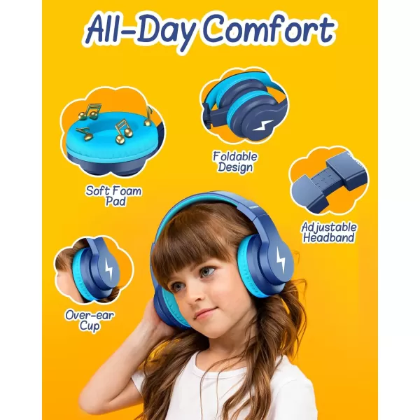 seenda Kids Bluetooth Headphones Colorful Wireless Over Ear Headset with 85dB94dB Volume Limited 45H Playtime 3 Lighting Modes Builtin Mic Headphones for Boys Girls iPad Tablet School Dark BlueDark Blue