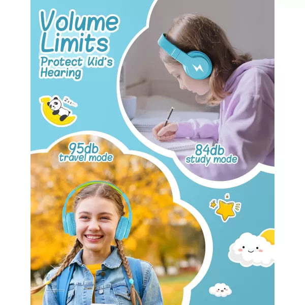 seenda Kids Bluetooth Headphones Colorful Wireless Over Ear Headset with 85dB94dB Volume Limited 45H Playtime 3 Lighting Modes Builtin Mic Headphones for Boys Girls iPad Tablet School Dark BlueLight Blue