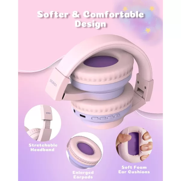 seenda Kids Bluetooth Headphones Colorful Wireless Over Ear Headset with 85dB94dB Volume Limited 45H Playtime 3 Lighting Modes Builtin Mic Headphones for Boys Girls iPad Tablet School Dark BluePink