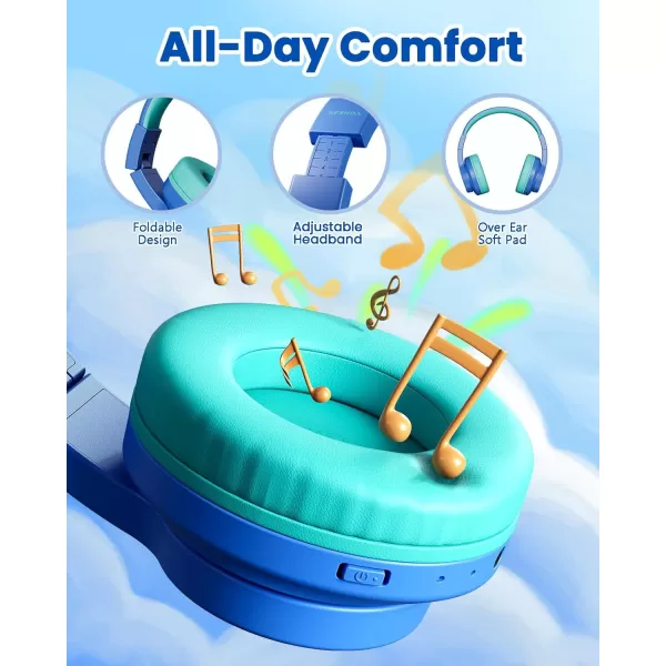 seenda Kids Bluetooth Headphones Colorful Wireless Over Ear Headset with 85dB94dB Volume Limited 45H Playtime 3 Lighting Modes Builtin Mic Headphones for Boys Girls iPad Tablet School Dark BlueOcean Blue