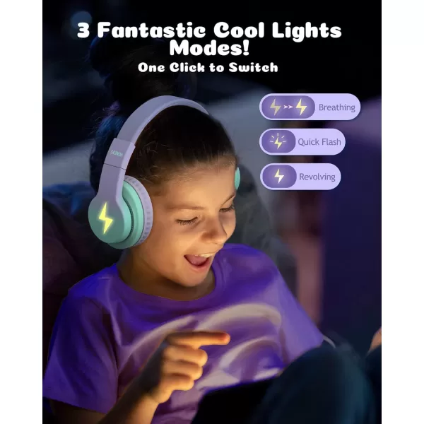 seenda Kids Bluetooth Headphones Colorful Wireless Over Ear Headset with 85dB94dB Volume Limited 45H Playtime 3 Lighting Modes Builtin Mic Headphones for Boys Girls iPad Tablet School Dark BlueGreen