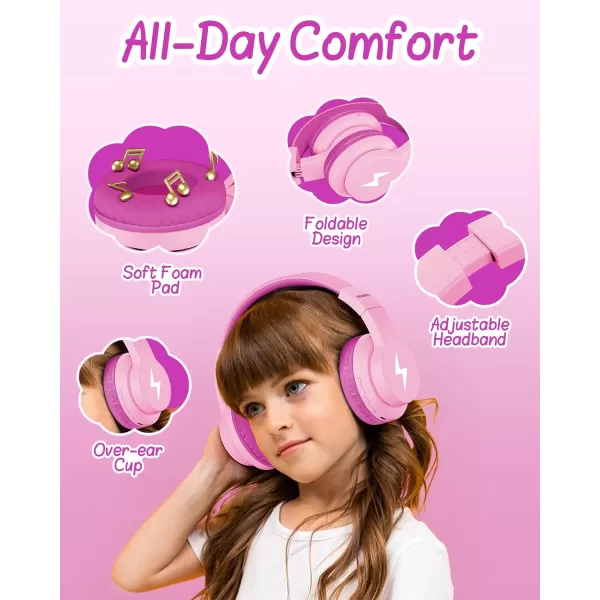 seenda Kids Bluetooth Headphones Colorful Wireless Over Ear Headset with 85dB94dB Volume Limited 45H Playtime 3 Lighting Modes Builtin Mic Headphones for Boys Girls iPad Tablet School Dark BlueMagenta