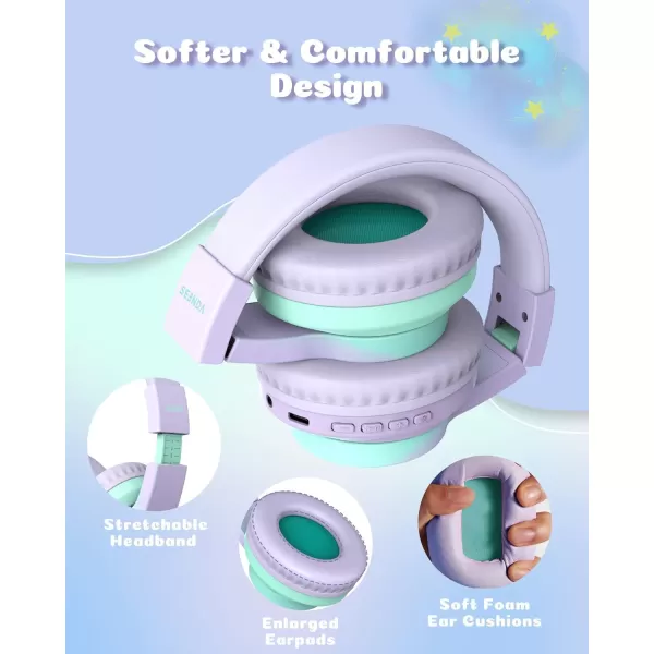 seenda Kids Bluetooth Headphones Colorful Wireless Over Ear Headset with 85dB94dB Volume Limited 45H Playtime 3 Lighting Modes Builtin Mic Headphones for Boys Girls iPad Tablet School Dark BlueGreen