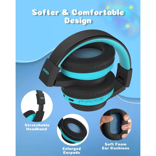 seenda Kids Bluetooth Headphones Colorful Wireless Over Ear Headset with 85dB94dB Volume Limited 45H Playtime 3 Lighting Modes Builtin Mic Headphones for Boys Girls iPad Tablet School Dark BlueBlue
