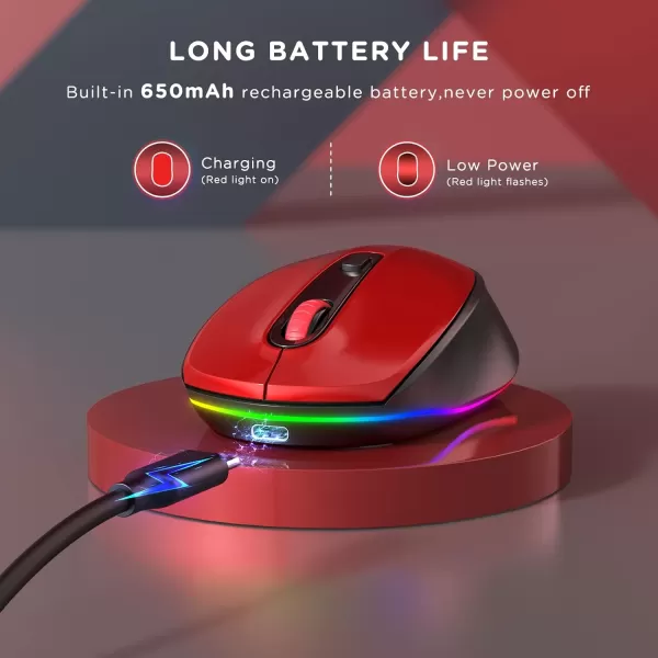 seenda Rechargeable Wireless Mouse Light Up Mouse for Laptop Small Cordless Mice with Quiet Click ampamp LED Lights for Kids Chromebook Windows Mac PC Computer  BlackBlack and Red