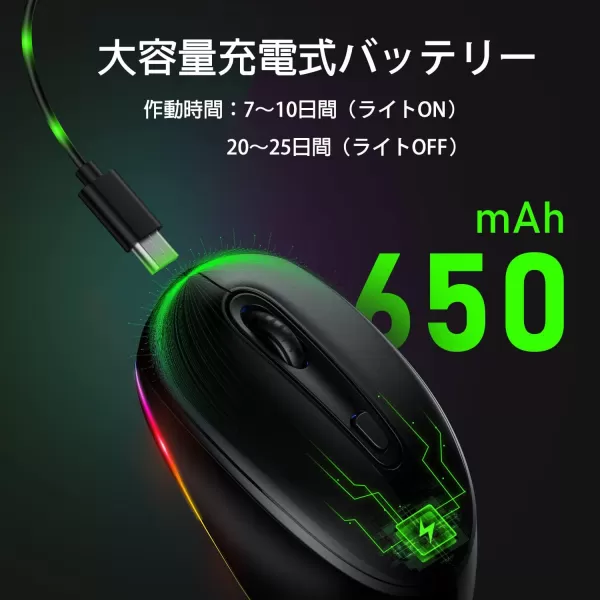 seenda Rechargeable Wireless Mouse Light Up Mouse for Laptop Small Cordless Mice with Quiet Click ampamp LED Lights for Kids Chromebook Windows Mac PC Computer  BlackA  Black Light Up Mouse