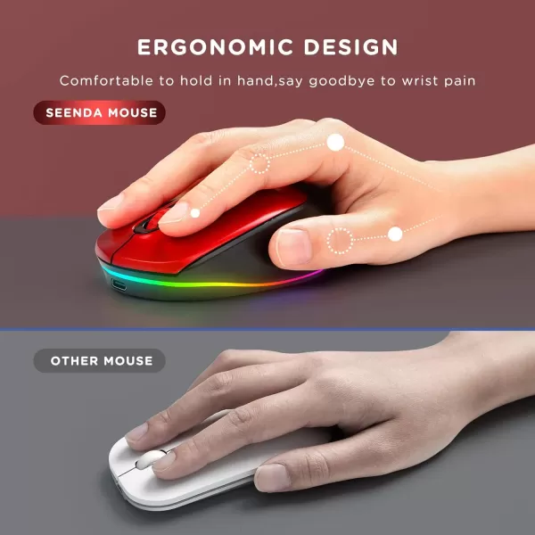 seenda Rechargeable Wireless Mouse Light Up Mouse for Laptop Small Cordless Mice with Quiet Click ampamp LED Lights for Kids Chromebook Windows Mac PC Computer  BlackBlack and Red