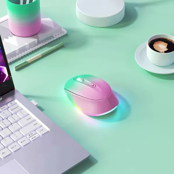 seenda Rechargeable Wireless Mouse Light Up Mouse for Laptop Small Cordless Mice with Quiet Click ampamp LED Lights for Kids Chromebook Windows Mac PC Computer  BlackGradient Pink