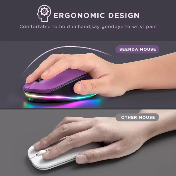 seenda Rechargeable Wireless Mouse Light Up Mouse for Laptop Small Cordless Mice with Quiet Click ampamp LED Lights for Kids Chromebook Windows Mac PC Computer  BlackPurple  Black Wireless Mouse