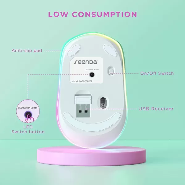 seenda Rechargeable Wireless Mouse Light Up Mouse for Laptop Small Cordless Mice with Quiet Click ampamp LED Lights for Kids Chromebook Windows Mac PC Computer  BlackGradient Pink