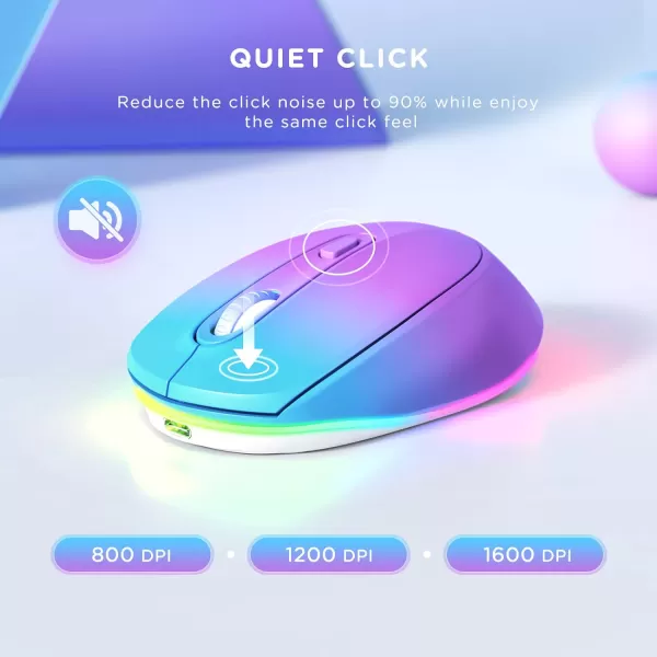 seenda Rechargeable Wireless Mouse Light Up Mouse for Laptop Small Cordless Mice with Quiet Click ampamp LED Lights for Kids Chromebook Windows Mac PC Computer  BlackBlue and Purple