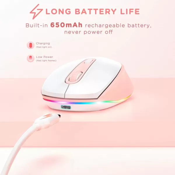 seenda Rechargeable Wireless Mouse Light Up Mouse for Laptop Small Cordless Mice with Quiet Click ampamp LED Lights for Kids Chromebook Windows Mac PC Computer  BlackChromebook Pink Mouse for Laptop
