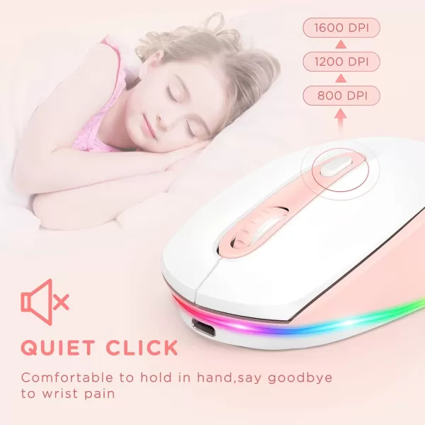 seenda Rechargeable Wireless Mouse Light Up Mouse for Laptop Small Cordless Mice with Quiet Click ampamp LED Lights for Kids Chromebook Windows Mac PC Computer  BlackChromebook Pink Mouse for Laptop