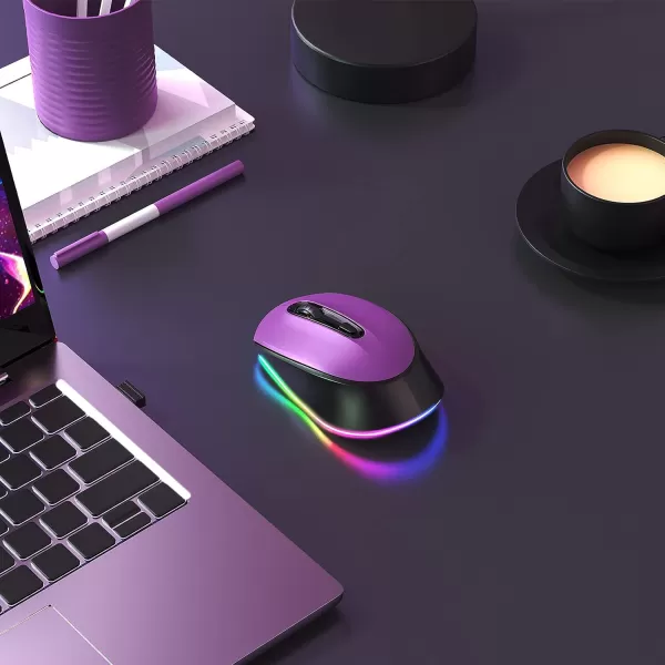 seenda Rechargeable Wireless Mouse Light Up Mouse for Laptop Small Cordless Mice with Quiet Click ampamp LED Lights for Kids Chromebook Windows Mac PC Computer  BlackPurple  Black Wireless Mouse
