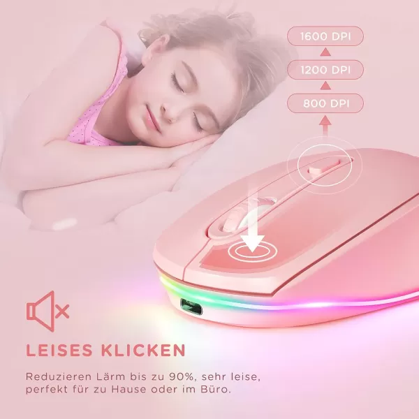 seenda Rechargeable Wireless Mouse Light Up Mouse for Laptop Small Cordless Mice with Quiet Click ampamp LED Lights for Kids Chromebook Windows Mac PC Computer  BlackB  Hot Pink