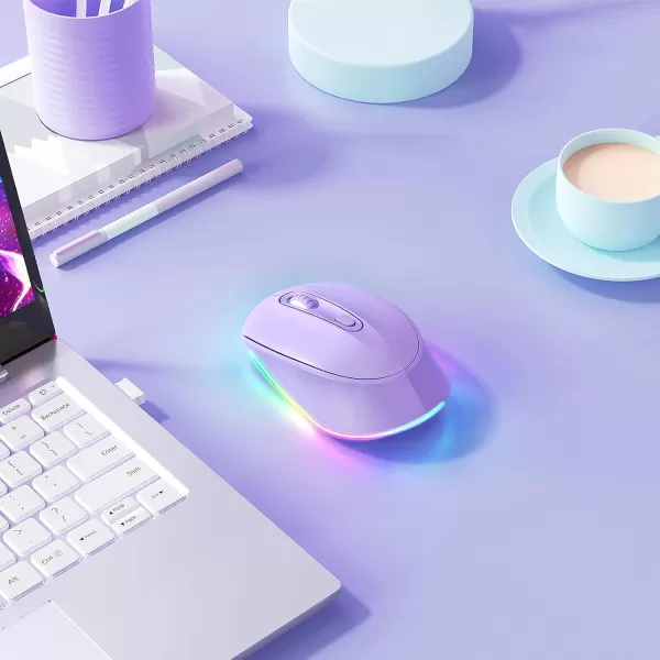 seenda Rechargeable Wireless Mouse Light Up Mouse for Laptop Small Cordless Mice with Quiet Click ampamp LED Lights for Kids Chromebook Windows Mac PC Computer  BlackA  Purple Kids Mouse