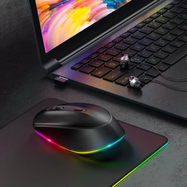 seenda Rechargeable Wireless Mouse Light Up Mouse for Laptop Small Cordless Mice with Quiet Click ampamp LED Lights for Kids Chromebook Windows Mac PC Computer  BlackA  Black Light Up Mouse
