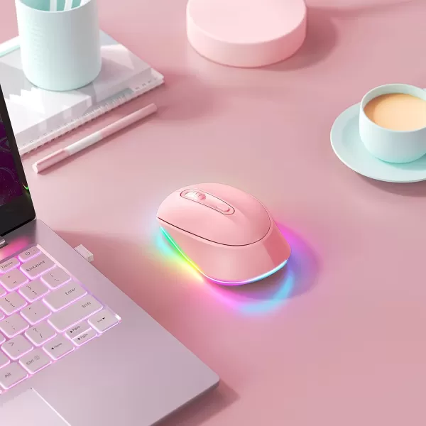seenda Rechargeable Wireless Mouse Light Up Mouse for Laptop Small Cordless Mice with Quiet Click ampamp LED Lights for Kids Chromebook Windows Mac PC Computer  BlackB  Hot Pink