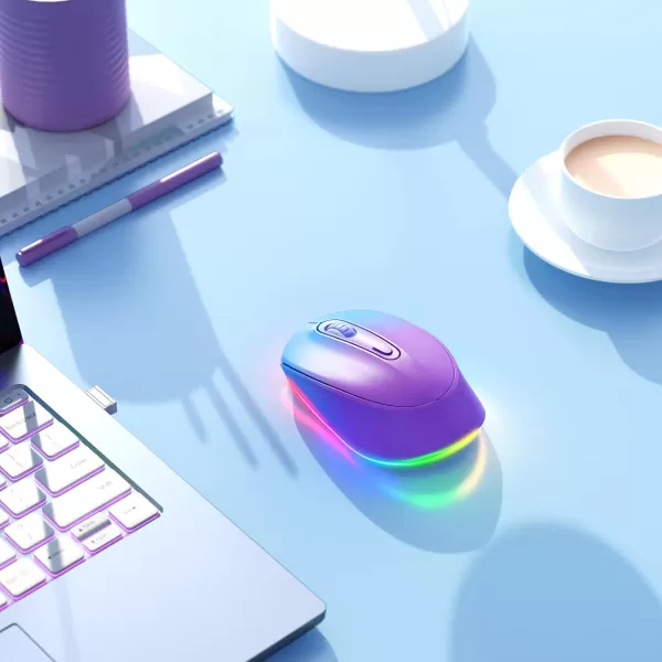 seenda Rechargeable Wireless Mouse Light Up Mouse for Laptop Small Cordless Mice with Quiet Click ampamp LED Lights for Kids Chromebook Windows Mac PC Computer  BlackBlue and Purple