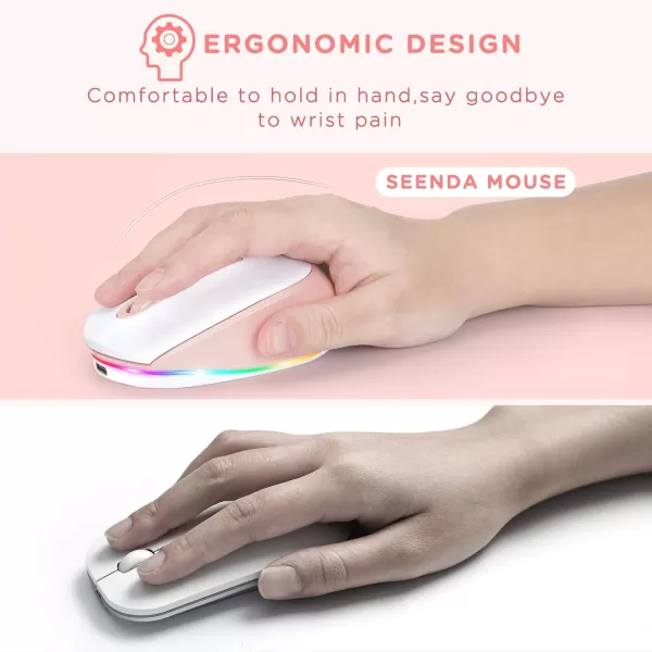 seenda Rechargeable Wireless Mouse Light Up Mouse for Laptop Small Cordless Mice with Quiet Click ampamp LED Lights for Kids Chromebook Windows Mac PC Computer  BlackChromebook Pink Mouse for Laptop