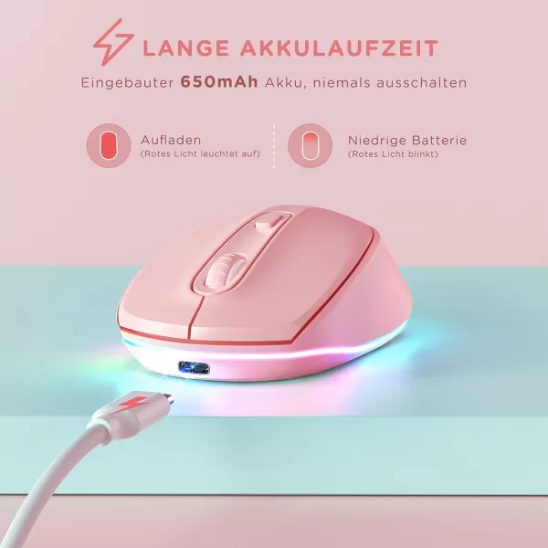 seenda Rechargeable Wireless Mouse Light Up Mouse for Laptop Small Cordless Mice with Quiet Click ampamp LED Lights for Kids Chromebook Windows Mac PC Computer  BlackB  Hot Pink