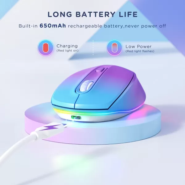seenda Rechargeable Wireless Mouse Light Up Mouse for Laptop Small Cordless Mice with Quiet Click ampamp LED Lights for Kids Chromebook Windows Mac PC Computer  BlackBlue and Purple