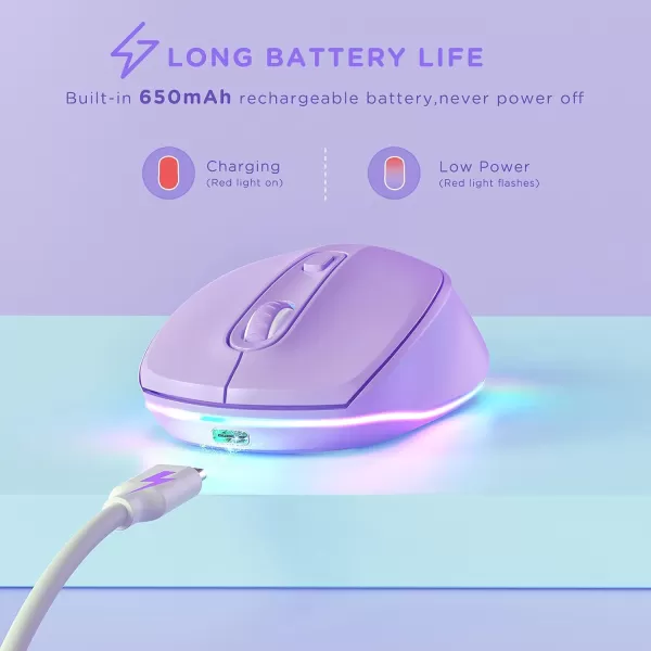 seenda Rechargeable Wireless Mouse Light Up Mouse for Laptop Small Cordless Mice with Quiet Click ampamp LED Lights for Kids Chromebook Windows Mac PC Computer  BlackA  Purple Kids Mouse