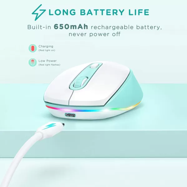 seenda Rechargeable Wireless Mouse Light Up Mouse for Laptop Small Cordless Mice with Quiet Click ampamp LED Lights for Kids Chromebook Windows Mac PC Computer  BlackMint Green wireless mouse