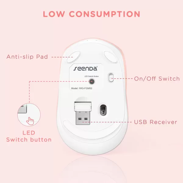 seenda Rechargeable Wireless Mouse Light Up Mouse for Laptop Small Cordless Mice with Quiet Click ampamp LED Lights for Kids Chromebook Windows Mac PC Computer  BlackChromebook Pink Mouse for Laptop