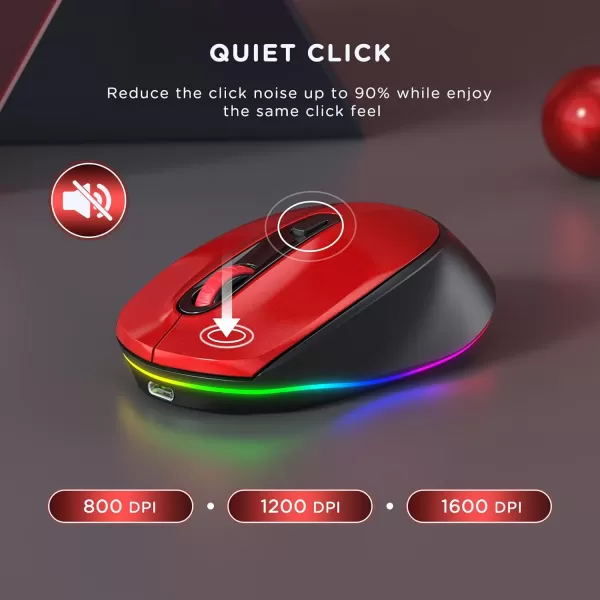 seenda Rechargeable Wireless Mouse Light Up Mouse for Laptop Small Cordless Mice with Quiet Click ampamp LED Lights for Kids Chromebook Windows Mac PC Computer  BlackBlack and Red