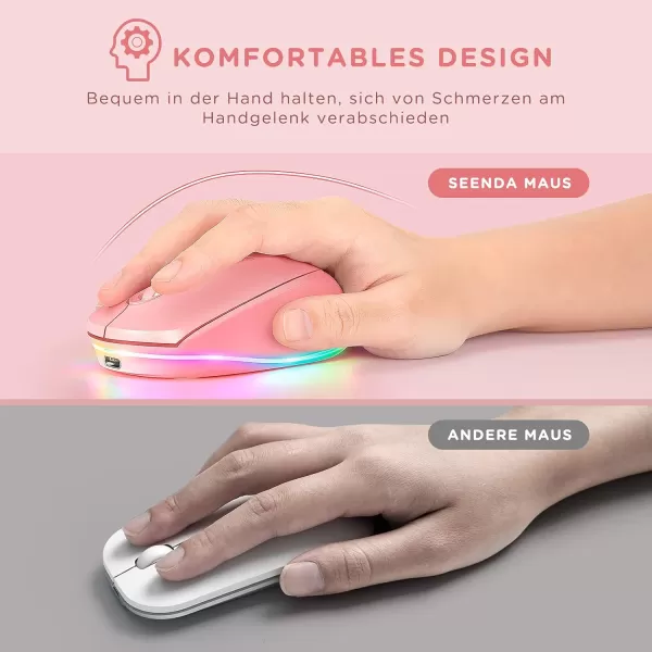 seenda Rechargeable Wireless Mouse Light Up Mouse for Laptop Small Cordless Mice with Quiet Click ampamp LED Lights for Kids Chromebook Windows Mac PC Computer  BlackB  Hot Pink