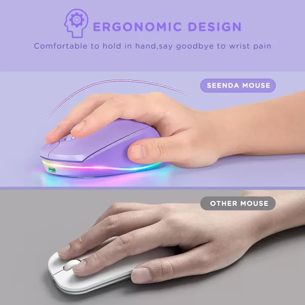 seenda Rechargeable Wireless Mouse Light Up Mouse for Laptop Small Cordless Mice with Quiet Click ampamp LED Lights for Kids Chromebook Windows Mac PC Computer  BlackA  Purple Kids Mouse