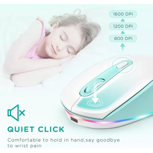 seenda Rechargeable Wireless Mouse Light Up Mouse for Laptop Small Cordless Mice with Quiet Click ampamp LED Lights for Kids Chromebook Windows Mac PC Computer  BlackMint Green wireless mouse