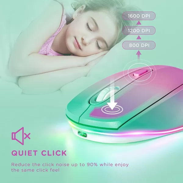 seenda Rechargeable Wireless Mouse Light Up Mouse for Laptop Small Cordless Mice with Quiet Click ampamp LED Lights for Kids Chromebook Windows Mac PC Computer  BlackGradient Pink