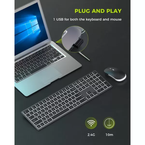 seenda Wireless Backlit Keyboard and Mouse Combo 24G USB Silent Keyboard and Mouse Rechargeable FullSize Ultra Slim Keyboard ampamp Mouse Set for Windows PC Computer Laptop Desktop