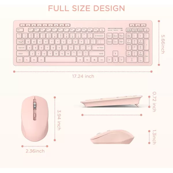 seenda Wireless Keyboard and Mouse Combo 24GHz Wireless Quiet Keyboard Mouse with USB Receiver Full Size Cute Wireless Keyboard Mouse Set for Windows Laptop Computer Desktop PurplePink