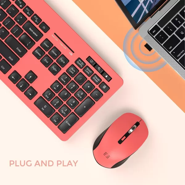seenda Wireless Keyboard and Mouse Combo 24GHz Wireless Quiet Keyboard Mouse with USB Receiver Full Size Cute Wireless Keyboard Mouse Set for Windows Laptop Computer Desktop PurpleReddish Orange and Black