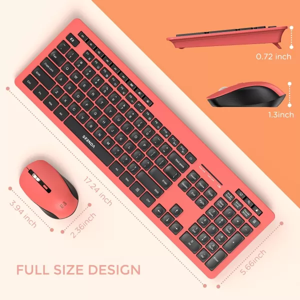 seenda Wireless Keyboard and Mouse Combo 24GHz Wireless Quiet Keyboard Mouse with USB Receiver Full Size Cute Wireless Keyboard Mouse Set for Windows Laptop Computer Desktop PurpleReddish Orange and Black