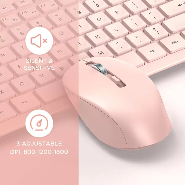 seenda Wireless Keyboard and Mouse Combo 24GHz Wireless Quiet Keyboard Mouse with USB Receiver Full Size Cute Wireless Keyboard Mouse Set for Windows Laptop Computer Desktop PurplePink