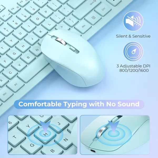 seenda Wireless Keyboard and Mouse Combo 24GHz Wireless Quiet Keyboard Mouse with USB Receiver Full Size Cute Wireless Keyboard Mouse Set for Windows Laptop Computer Desktop PurpleBlue