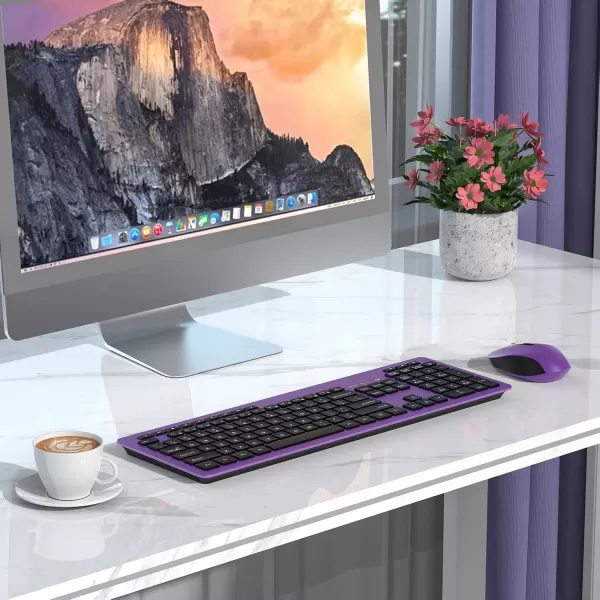 seenda Wireless Keyboard and Mouse Combo 24GHz Wireless Quiet Keyboard Mouse with USB Receiver Full Size Cute Wireless Keyboard Mouse Set for Windows Laptop Computer Desktop PurpleBlack and Purple