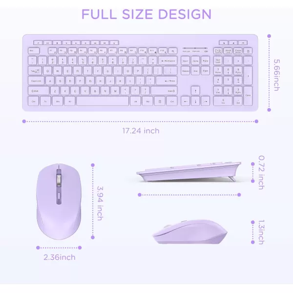 seenda Wireless Keyboard and Mouse Combo 24GHz Wireless Quiet Keyboard Mouse with USB Receiver Full Size Cute Wireless Keyboard Mouse Set for Windows Laptop Computer Desktop PurplePurple
