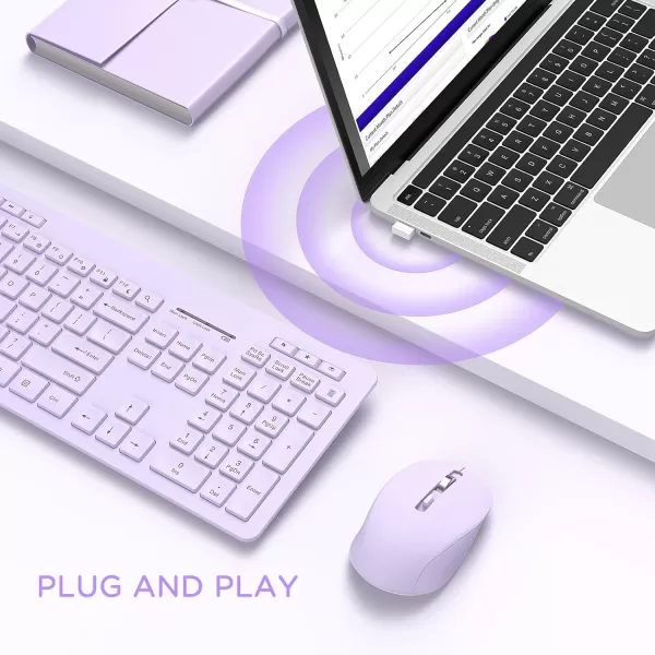 seenda Wireless Keyboard and Mouse Combo 24GHz Wireless Quiet Keyboard Mouse with USB Receiver Full Size Cute Wireless Keyboard Mouse Set for Windows Laptop Computer Desktop PurplePurple