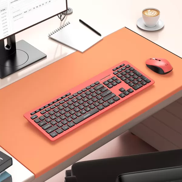 seenda Wireless Keyboard and Mouse Combo 24GHz Wireless Quiet Keyboard Mouse with USB Receiver Full Size Cute Wireless Keyboard Mouse Set for Windows Laptop Computer Desktop PurpleReddish Orange and Black