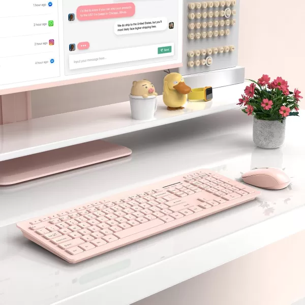 seenda Wireless Keyboard and Mouse Combo 24GHz Wireless Quiet Keyboard Mouse with USB Receiver Full Size Cute Wireless Keyboard Mouse Set for Windows Laptop Computer Desktop PurplePink