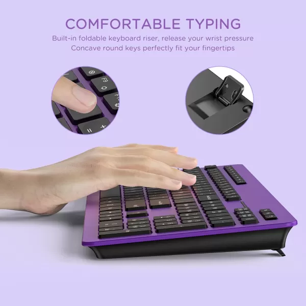 seenda Wireless Keyboard and Mouse Combo 24GHz Wireless Quiet Keyboard Mouse with USB Receiver Full Size Cute Wireless Keyboard Mouse Set for Windows Laptop Computer Desktop PurpleBlack and Purple