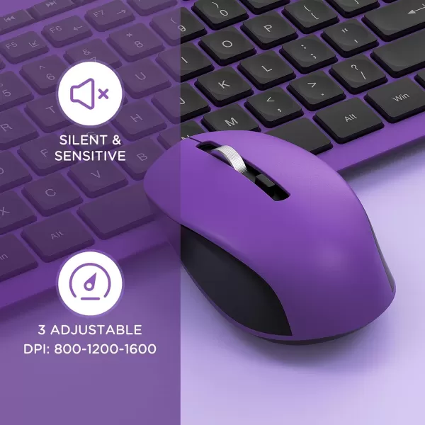 seenda Wireless Keyboard and Mouse Combo 24GHz Wireless Quiet Keyboard Mouse with USB Receiver Full Size Cute Wireless Keyboard Mouse Set for Windows Laptop Computer Desktop PurpleBlack and Purple