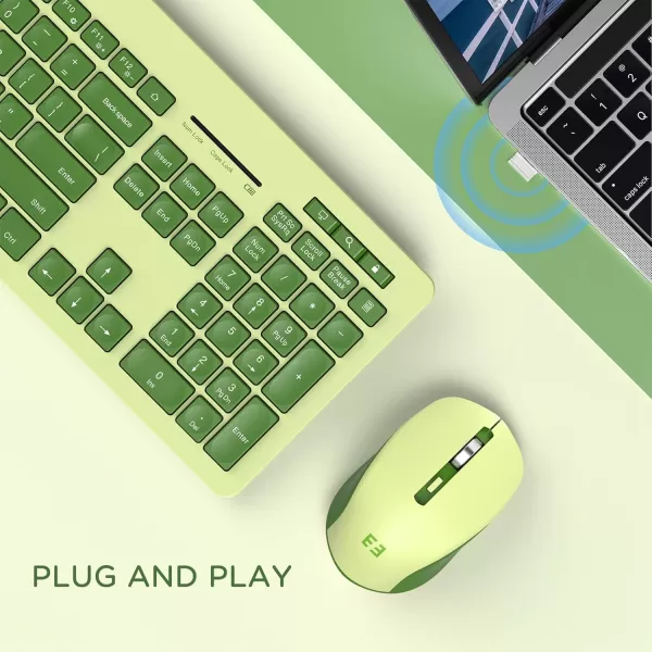 seenda Wireless Keyboard and Mouse Combo 24GHz Wireless Quiet Keyboard Mouse with USB Receiver Full Size Cute Wireless Keyboard Mouse Set for Windows Laptop Computer Desktop PurpleYellowish Green and Dark Green